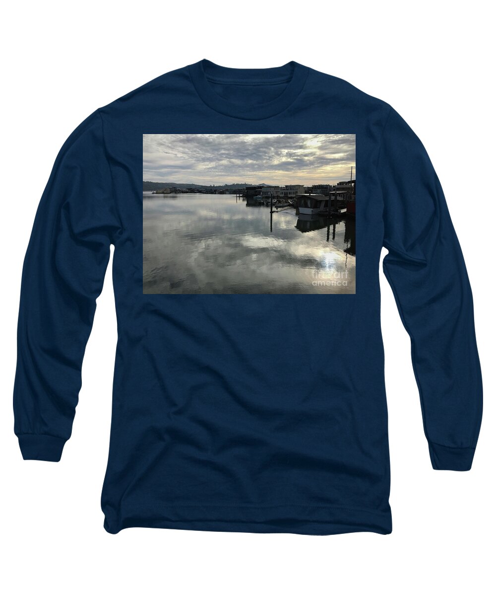 Houseboat Long Sleeve T-Shirt featuring the photograph Houseboats floating in the Sunset by Manuela's Camera Obscura