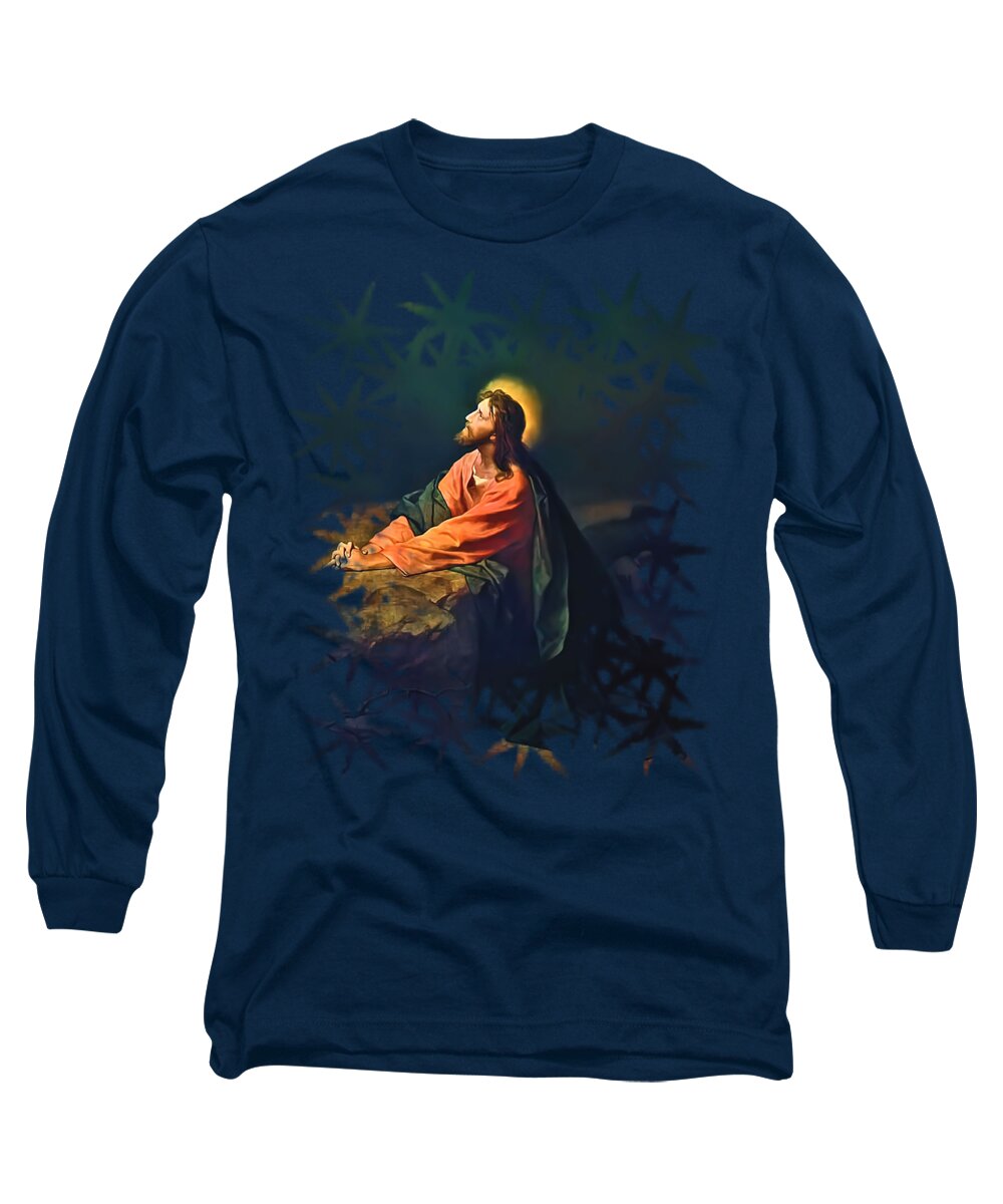 Jesus Long Sleeve T-Shirt featuring the mixed media Jesus in Gethsemane The Agony in the Garden by Heinrich Hofmann