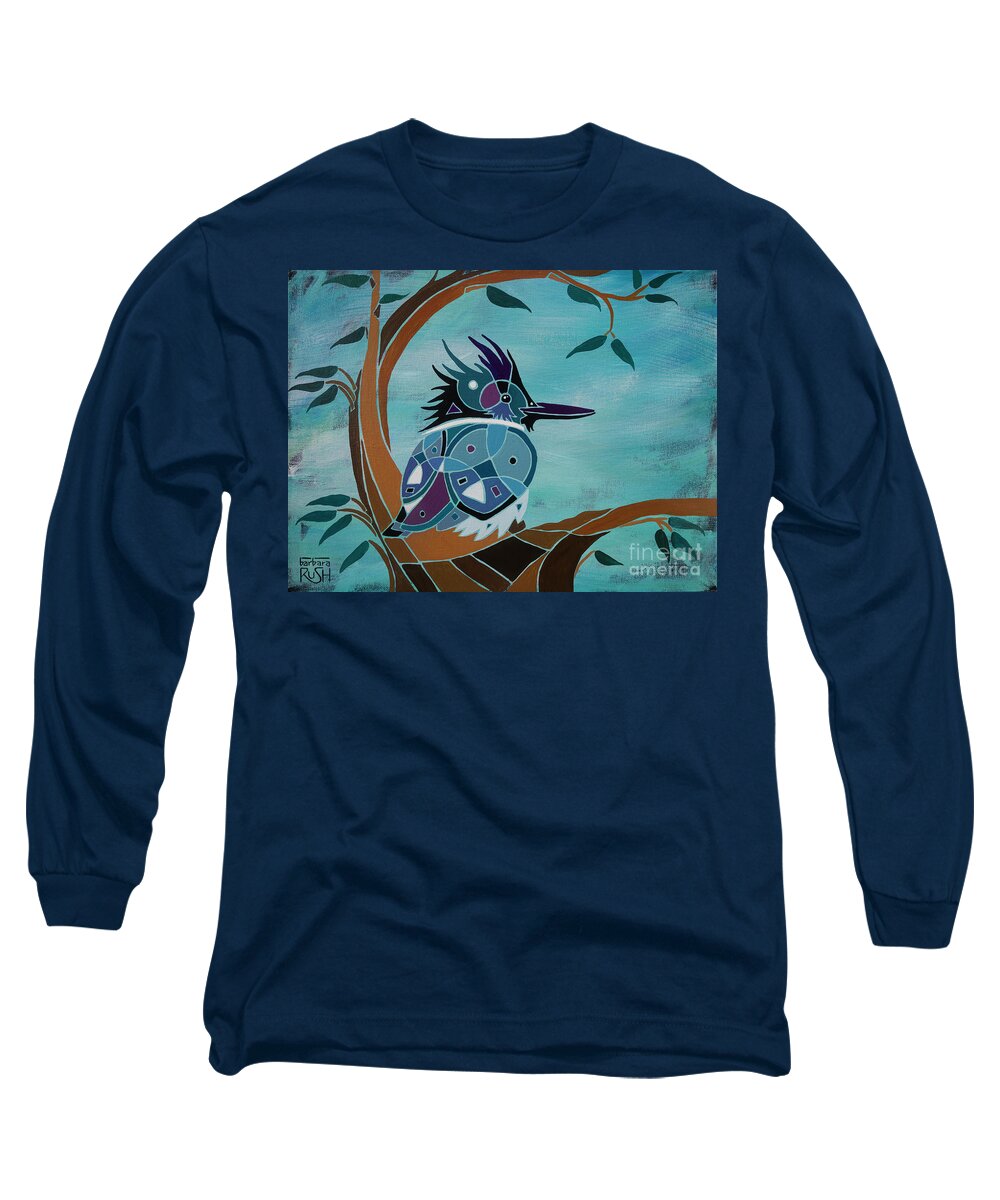 Kingfisher Art Long Sleeve T-Shirt featuring the painting A Kingfisher in a Nook by Barbara Rush