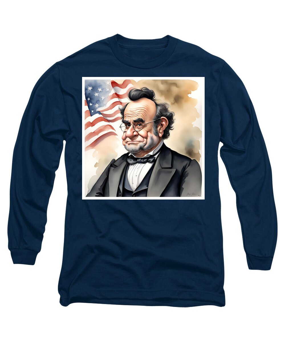 Patriotic Long Sleeve T-Shirt featuring the digital art Lincoln Caricature by Greg Joens