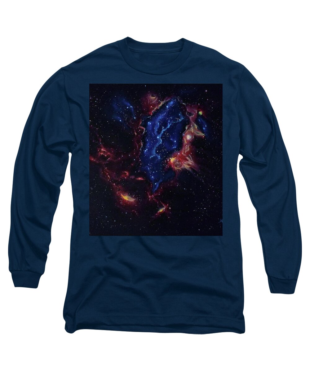 Lmc N44 Long Sleeve T-Shirt featuring the painting LMC N44 Nebulas by Neslihan Ergul Colley