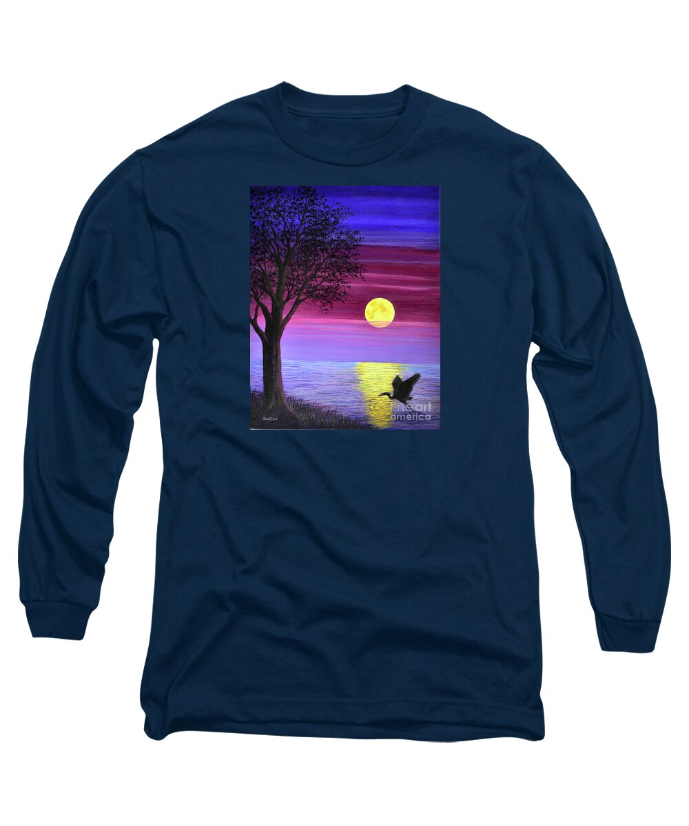 Magenta Long Sleeve T-Shirt featuring the painting Magenta Moon by Sarah Irland