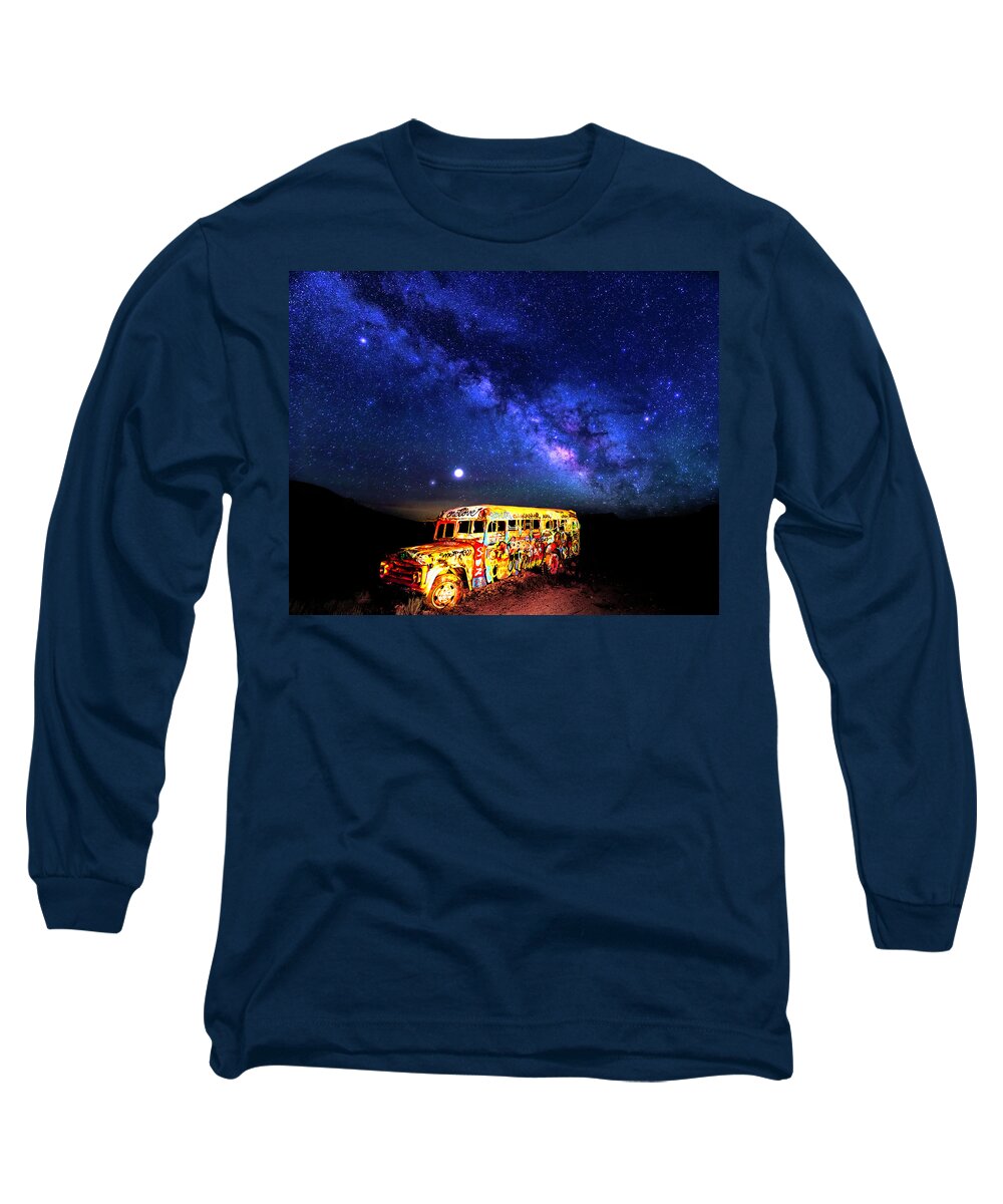 America Long Sleeve T-Shirt featuring the photograph Milky Way Over Mojave Graffiti Art 2 by James Sage