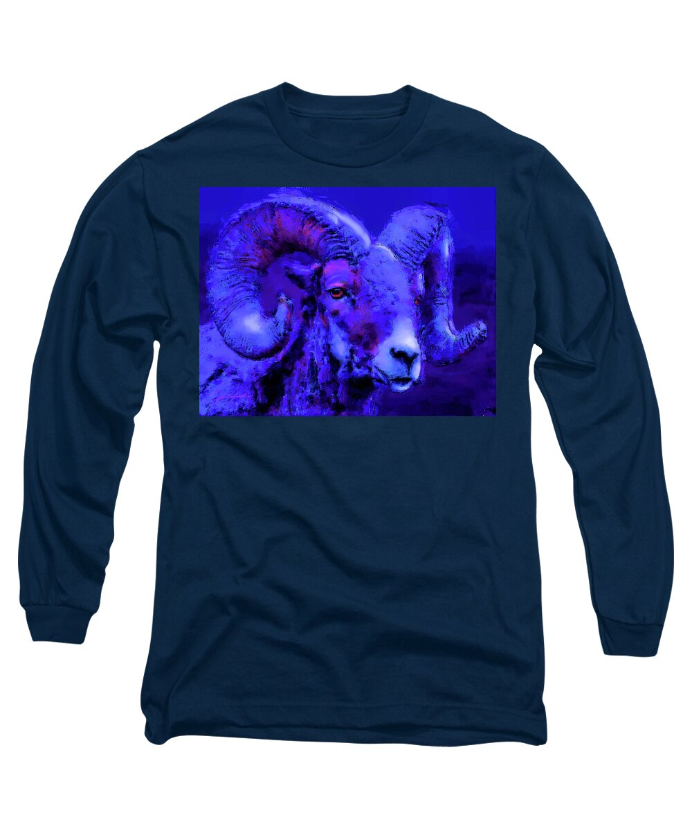 Moonlight Long Sleeve T-Shirt featuring the painting Moonlit Ram  by Joel Smith