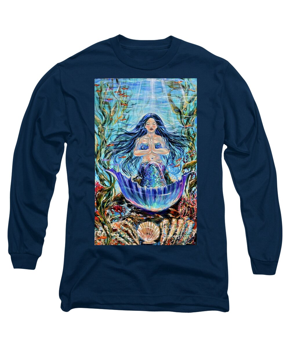 Mermaids Long Sleeve T-Shirt featuring the painting Namaste by Linda Olsen