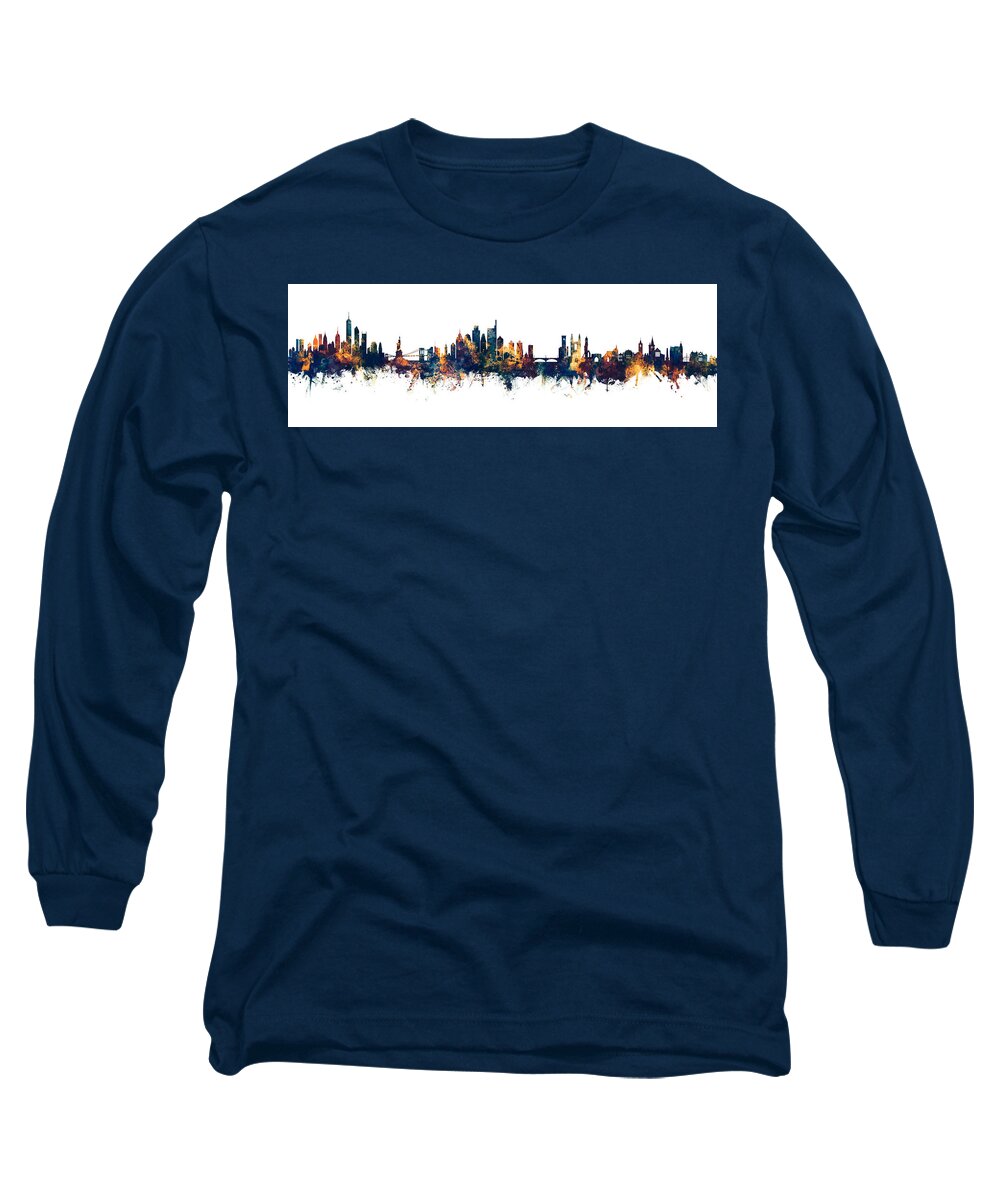New York Long Sleeve T-Shirt featuring the digital art New York, Philadelphia and St Andrews Skyline Mashup by Michael Tompsett