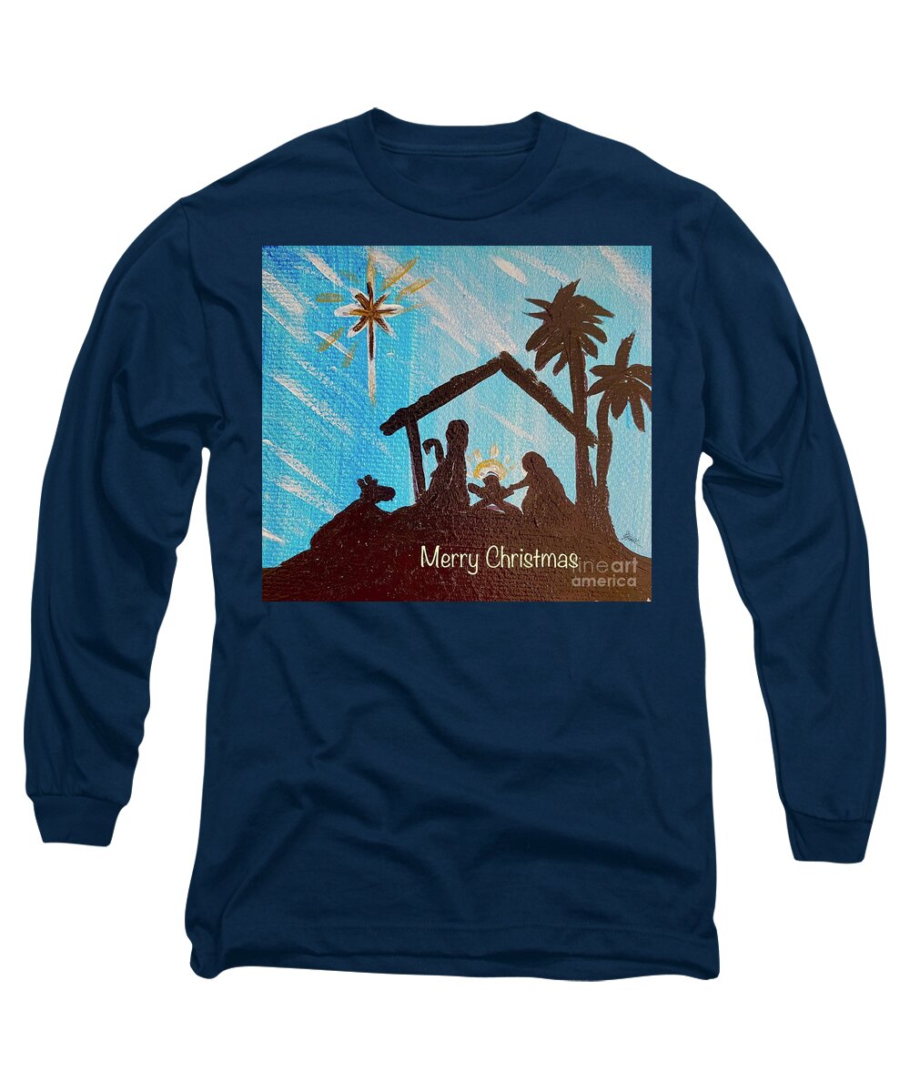 Merry Christmas Long Sleeve T-Shirt featuring the painting Oh Holy Night by Sheila J Hall