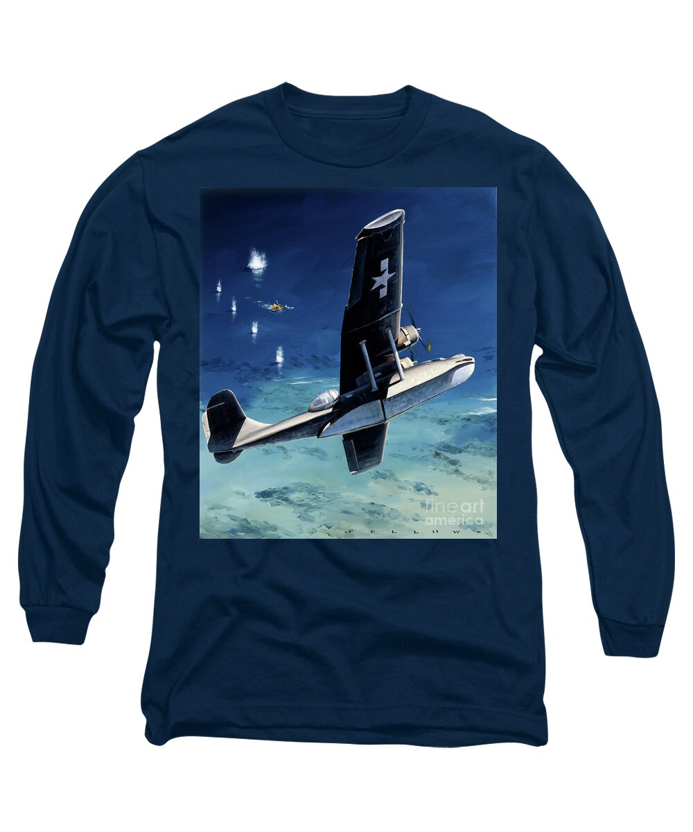 Military Aircraft Long Sleeve T-Shirt featuring the painting Consolidated PBY-5 Catalina by Jack Fellows