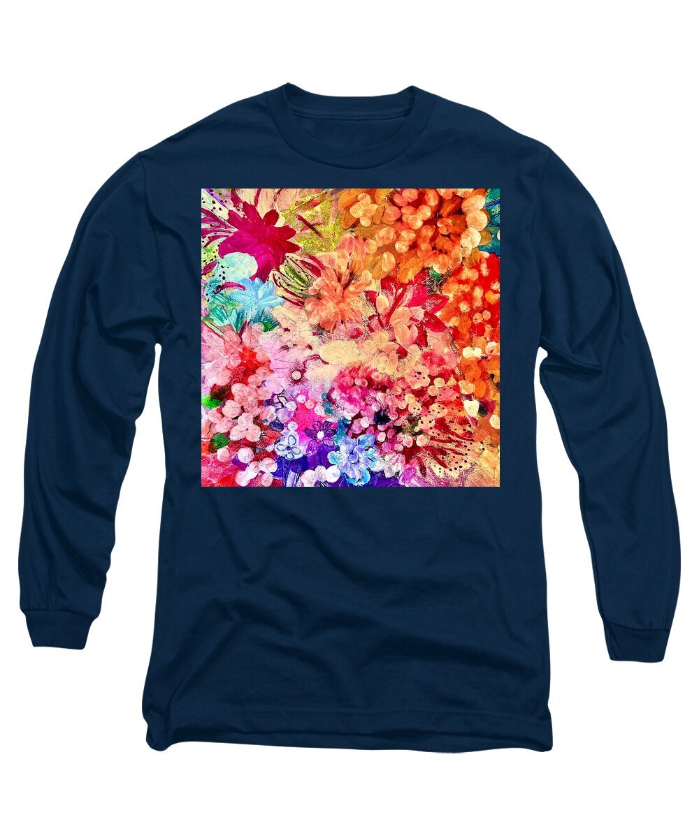 Flowers Long Sleeve T-Shirt featuring the painting Peachy Keen Two by Tommy McDonell