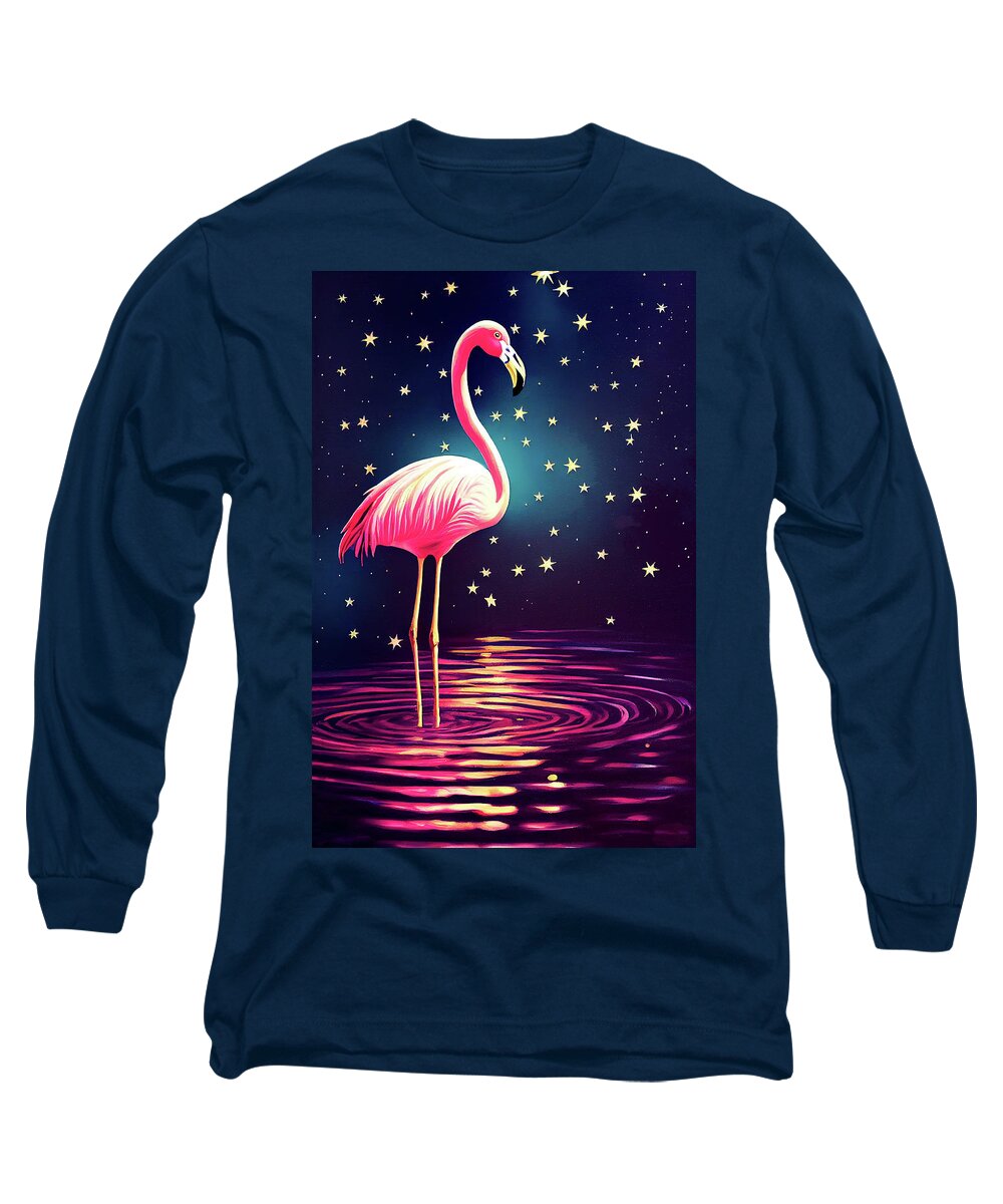 Pink Flamingo Long Sleeve T-Shirt featuring the digital art Pink Flamingo by Starlight by Mark Tisdale