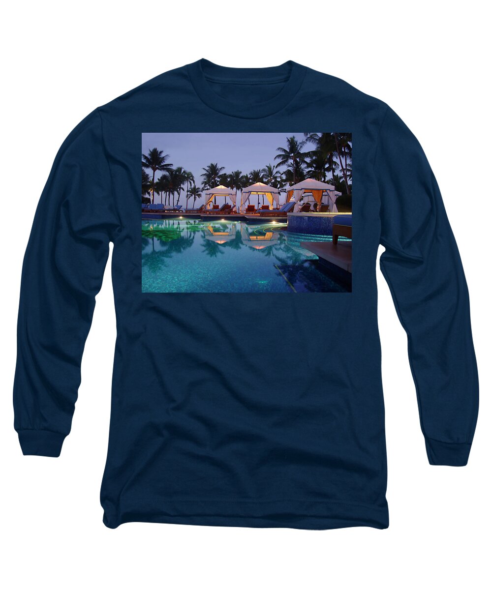 Poolside At Dawn Long Sleeve T-Shirt featuring the photograph Poolside at Dawn by Ellen Henneke