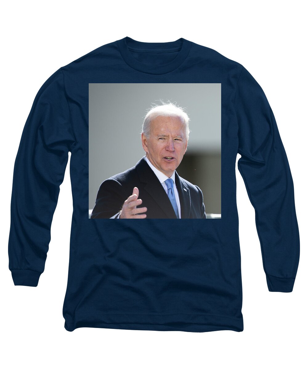 59th Presidential Inauguration Long Sleeve T-Shirt featuring the photograph President of the United States Joe Biden speaking by Celestial Images