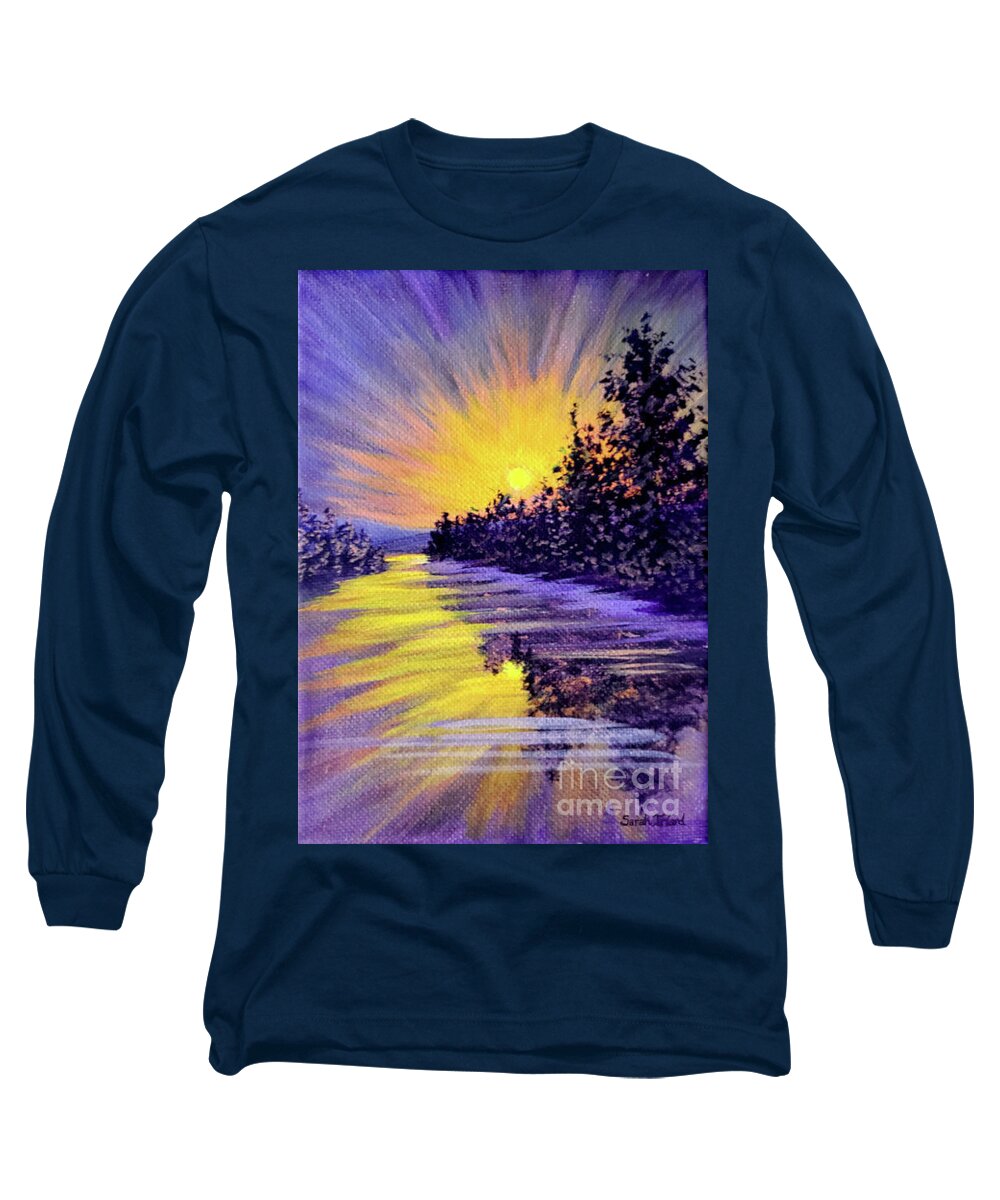 Purple Long Sleeve T-Shirt featuring the painting Purple Sunset by Sarah Irland