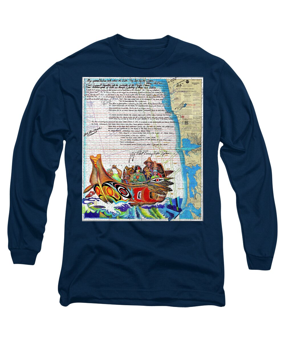 Quinault Canoe Long Sleeve T-Shirt featuring the drawing Quinault Spirit by Robert Running Fisher Upham