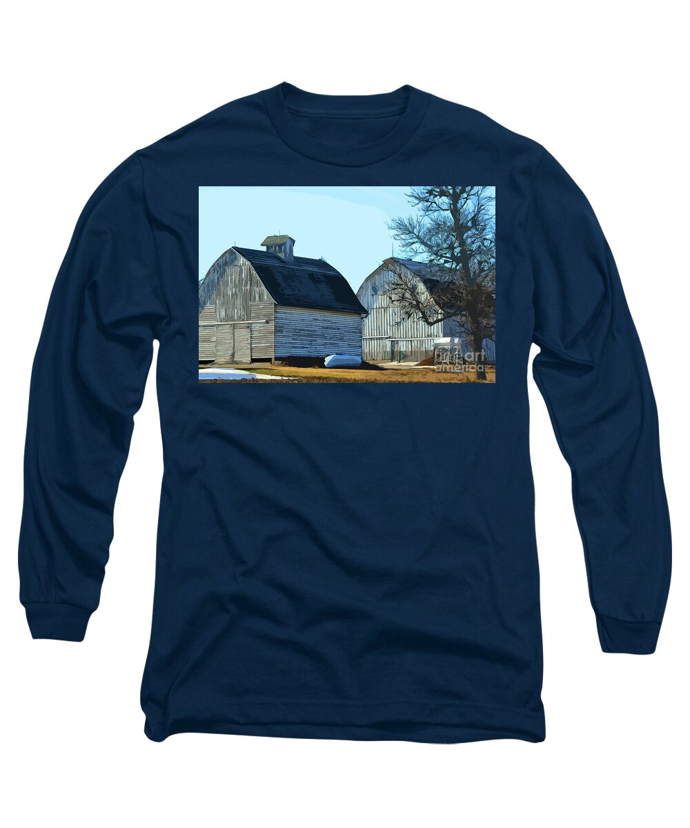 Barns Long Sleeve T-Shirt featuring the digital art Side By Side Barns by Kirt Tisdale