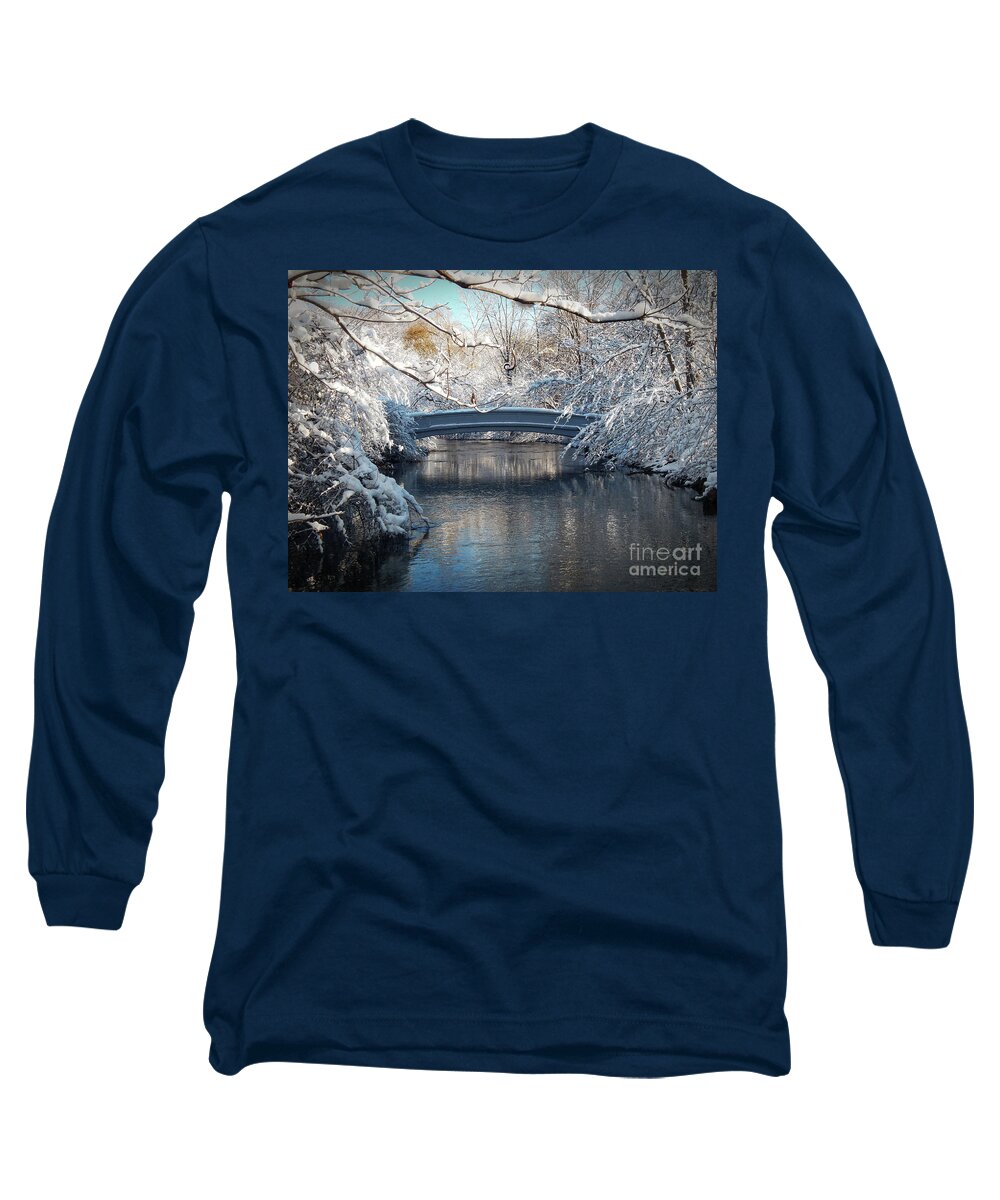 Snow Long Sleeve T-Shirt featuring the photograph Snow Covered Bridge by Phil Perkins