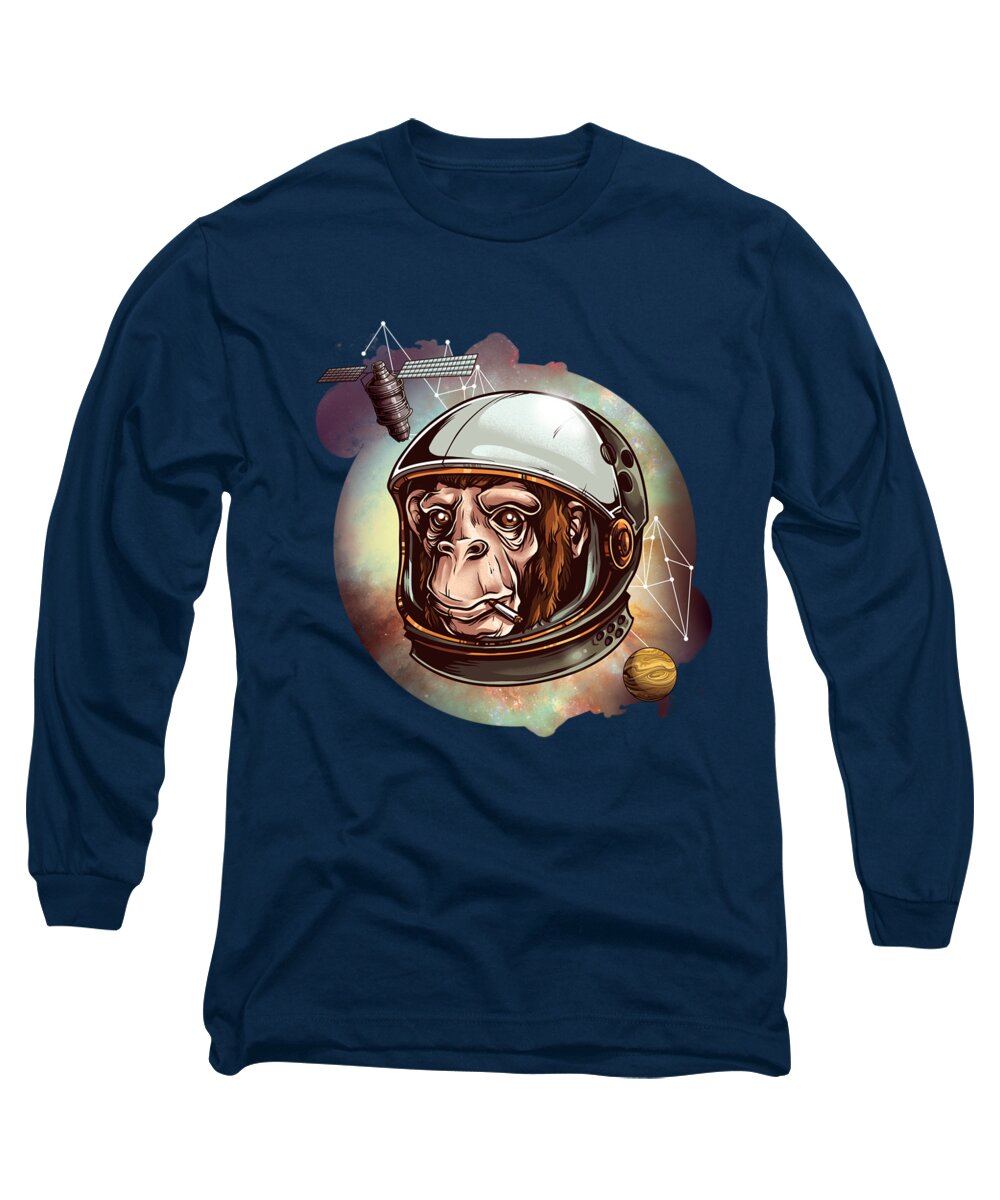 Monkey Long Sleeve T-Shirt featuring the digital art Space Chimp cool Monkey Astronaut by Matthias Hauser