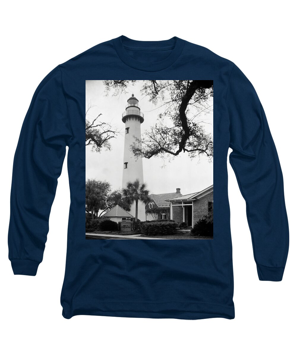 Lighthouse Long Sleeve T-Shirt featuring the photograph St. Simons Island Lighthouse on a windy day by John Simmons