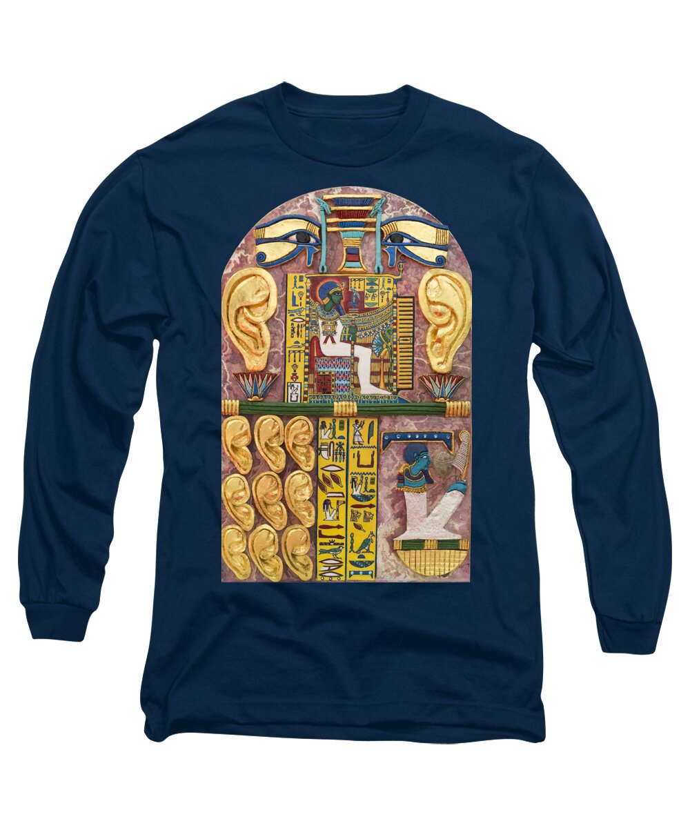 Stela Long Sleeve T-Shirt featuring the mixed media Stela of Ptah Who Hears Prayers by Ptahmassu Nofra-Uaa