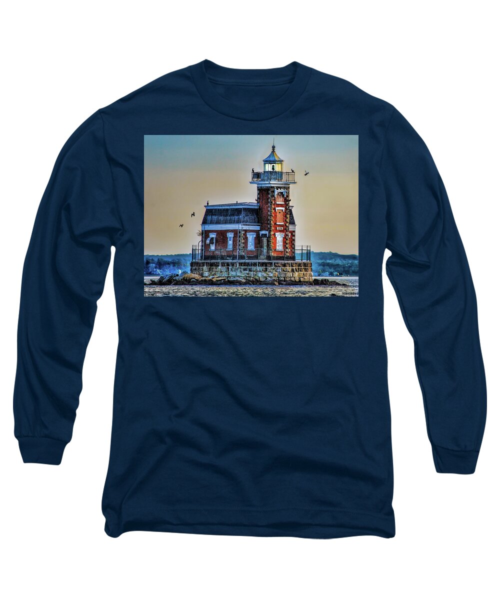 Lighthouse Long Sleeve T-Shirt featuring the photograph Stepping Stones Lighthouse Near the Throgs Neck Bridge by Cordia Murphy