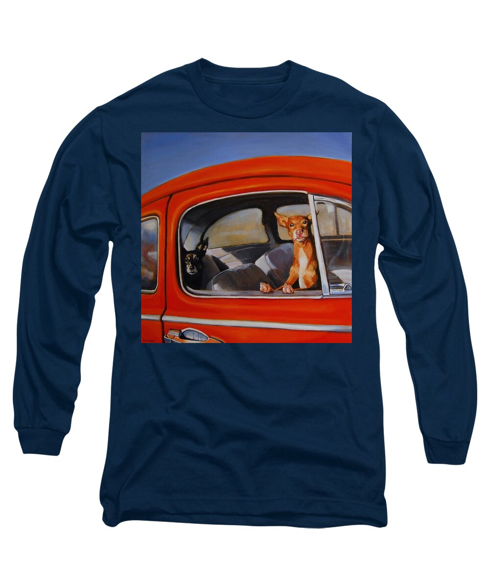 Dogs Long Sleeve T-Shirt featuring the painting If We're Such Good Boys Why Did You Leave Us In The Car by Jean Cormier