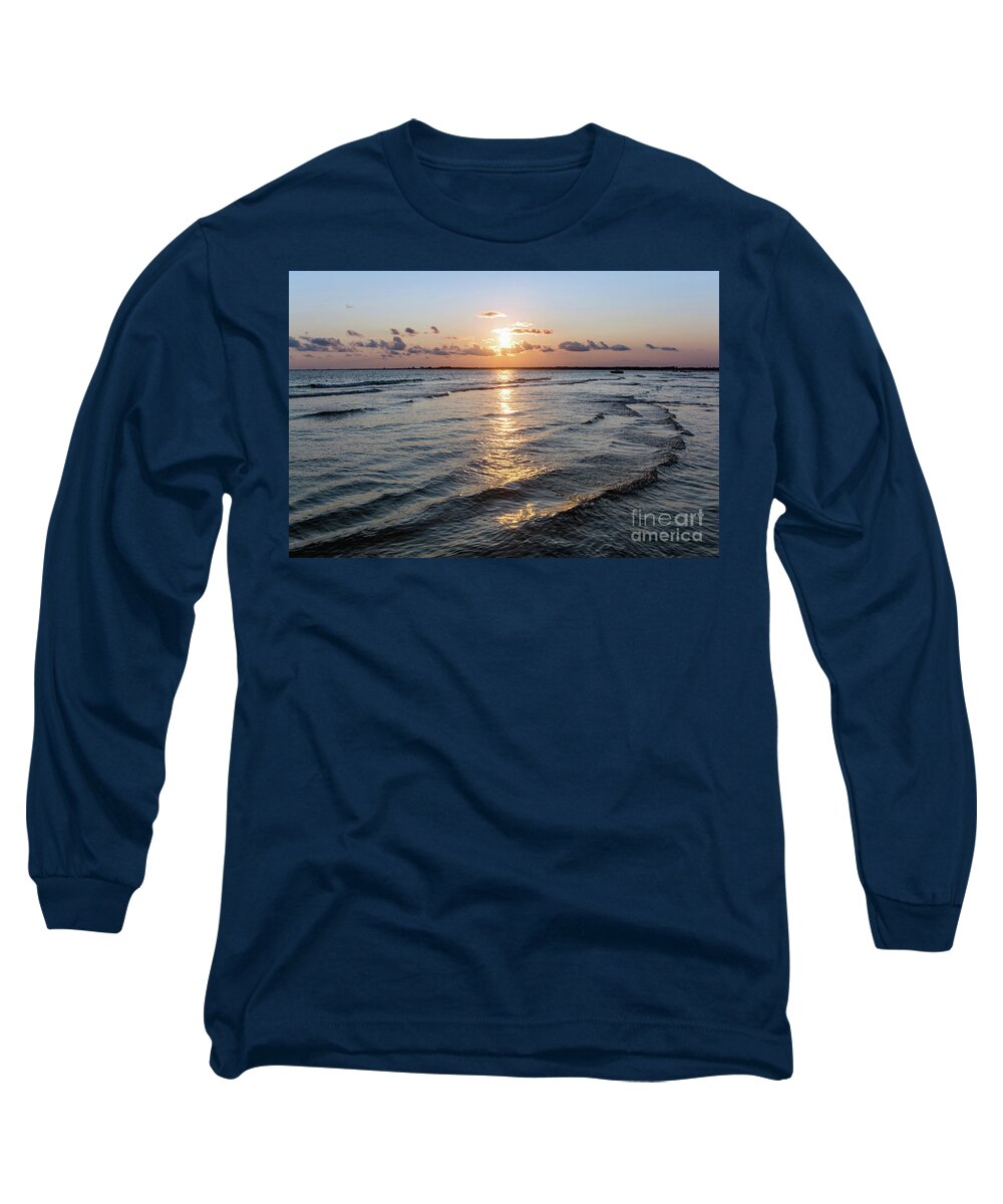 Sun Long Sleeve T-Shirt featuring the photograph Sunset and Waves, Pensacola Pass by Beachtown Views