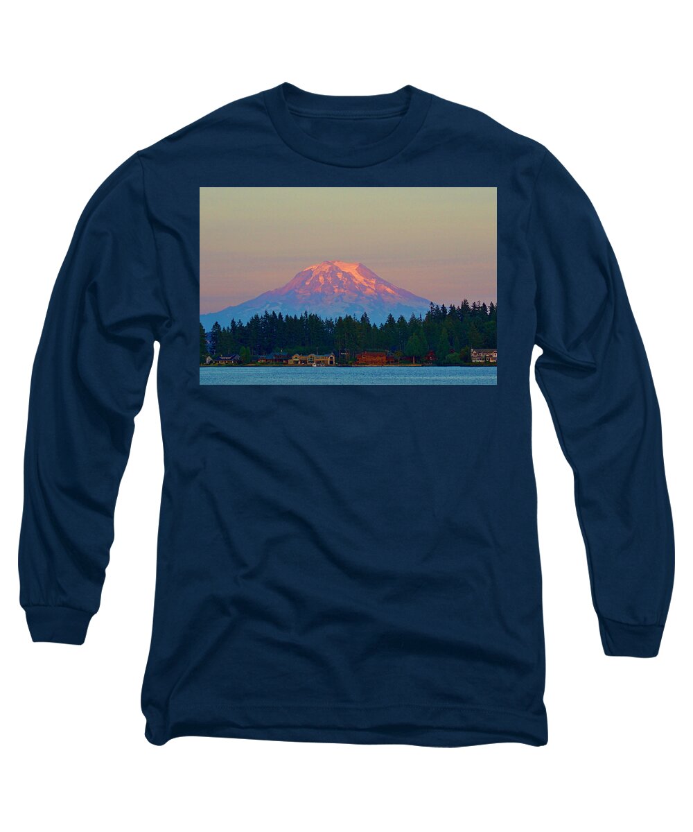 Landscape Long Sleeve T-Shirt featuring the photograph Sunset on Mt. Rainier by Bill TALICH