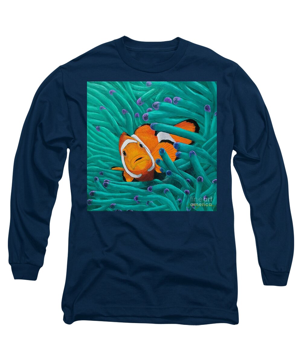 Clown Fish Long Sleeve T-Shirt featuring the painting Symbiotic by Jimmy Chuck Smith