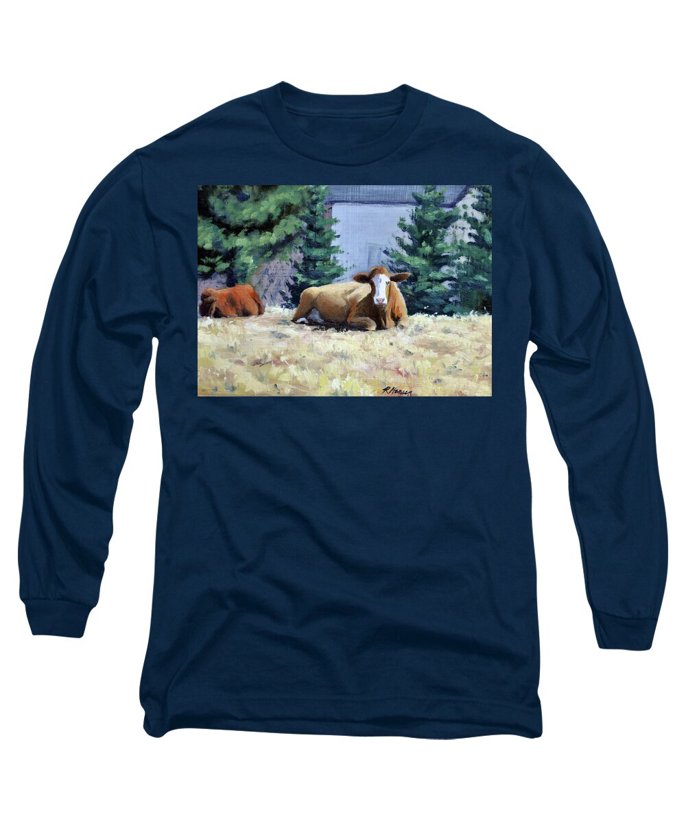 Cow Long Sleeve T-Shirt featuring the painting Two Scandia Cows by Rick Hansen