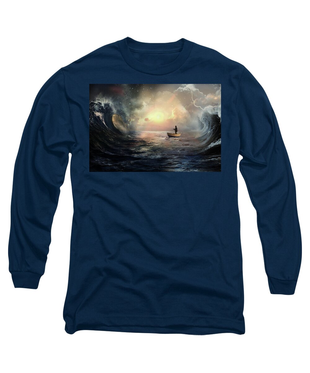 Boat Long Sleeve T-Shirt featuring the digital art Weathering the Storms by Jorge Figueiredo
