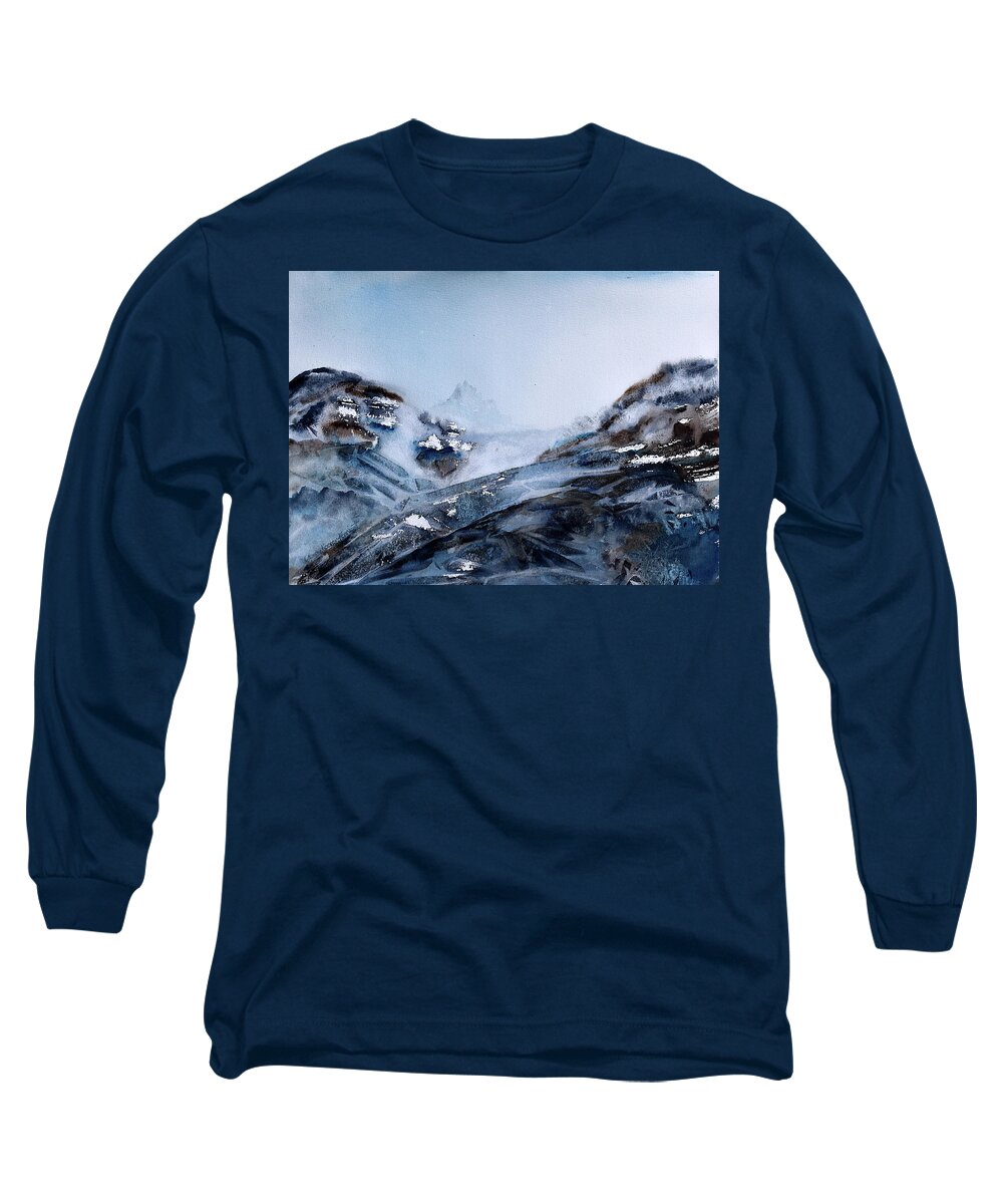 Mountains Long Sleeve T-Shirt featuring the painting Wintry Mountains #1 by Wendy Keeney-Kennicutt