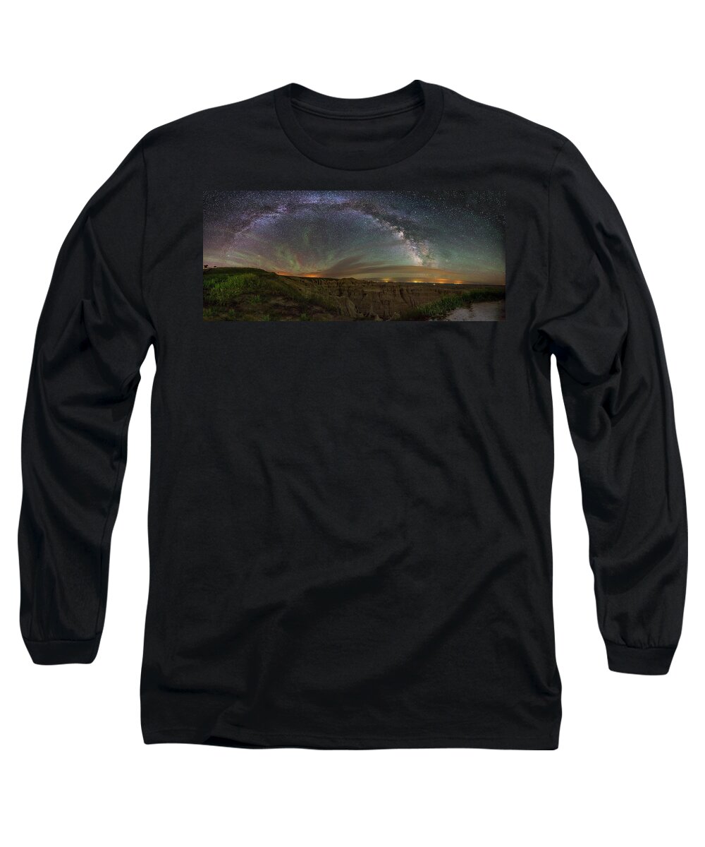 Milky Way Long Sleeve T-Shirt featuring the photograph Pinnacles Overlook at Night by Aaron J Groen