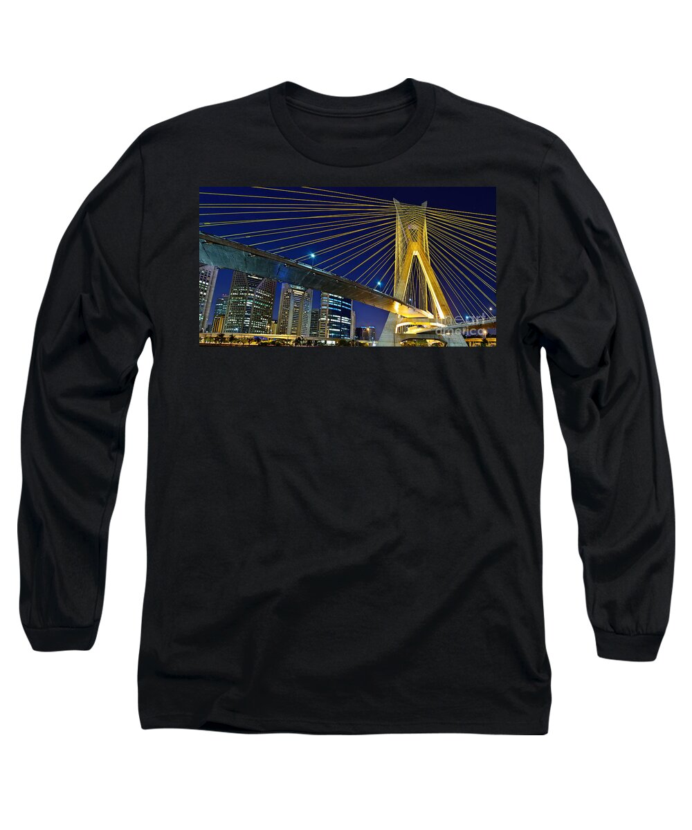 Brooklin Long Sleeve T-Shirt featuring the photograph Sao Paulo's iconic cable-stayed bridge by Carlos Alkmin