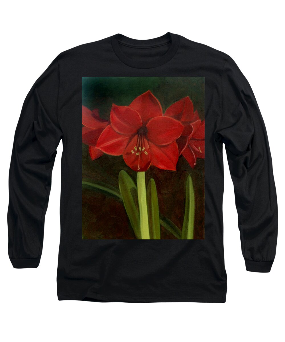Amaryllis Long Sleeve T-Shirt featuring the painting Amaryllis #2 by Nancy Griswold