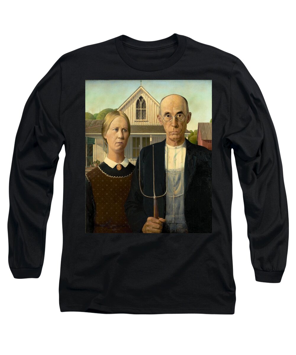 #faatoppicks Long Sleeve T-Shirt featuring the painting American Gothic #6 by Grant Wood