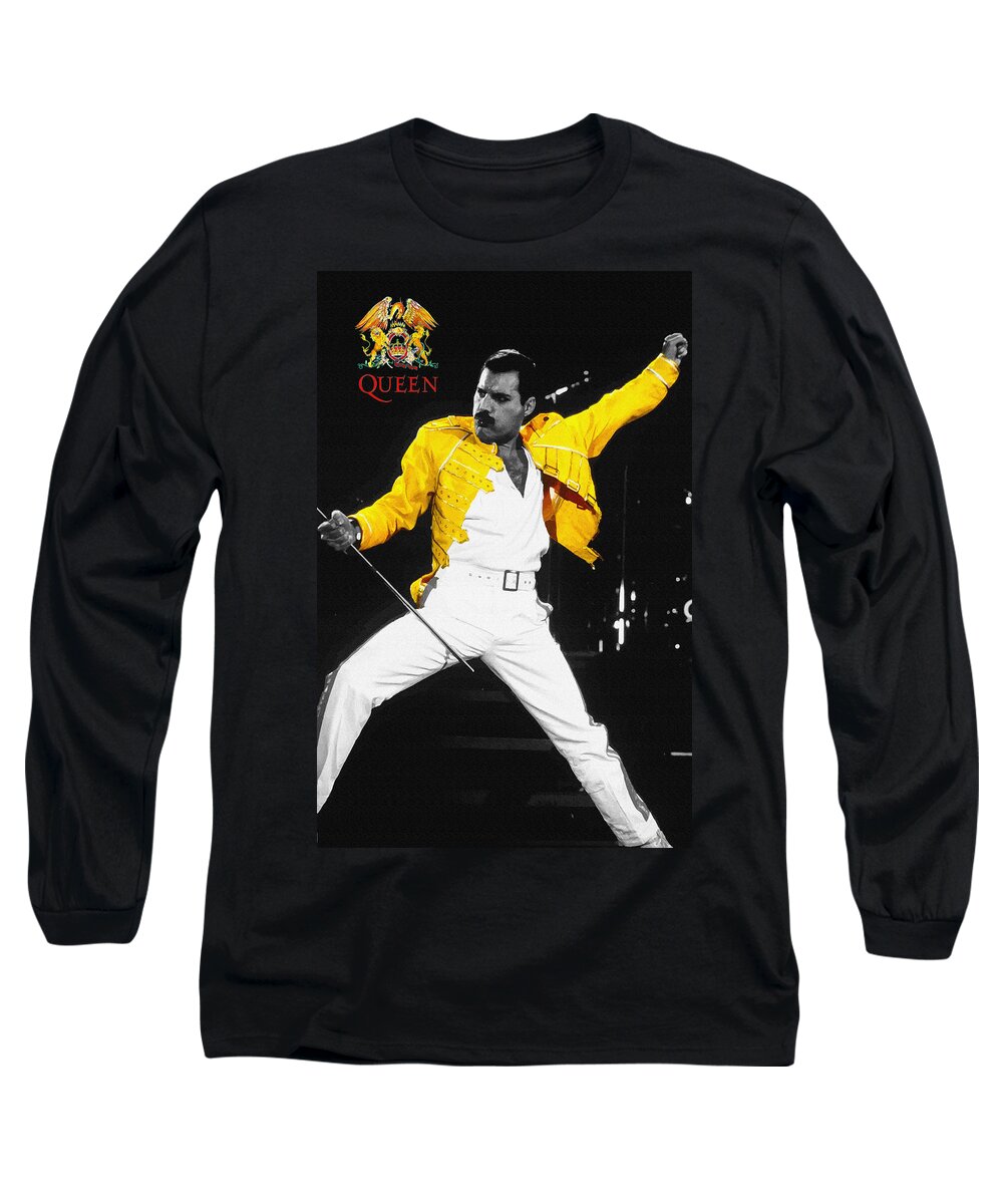 Decoration Long Sleeve T-Shirt featuring the digital art Freddie Mercury live in wembley1986  #1 by Don Kuing