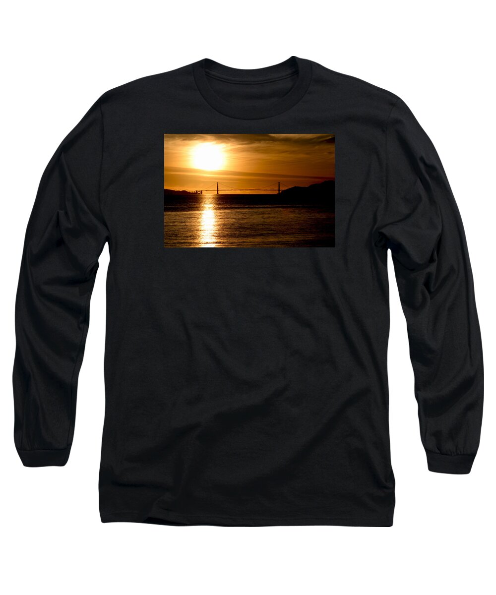 San Francisco Bay Area Long Sleeve T-Shirt featuring the photograph Golden Gate Sunset by Her Arts Desire