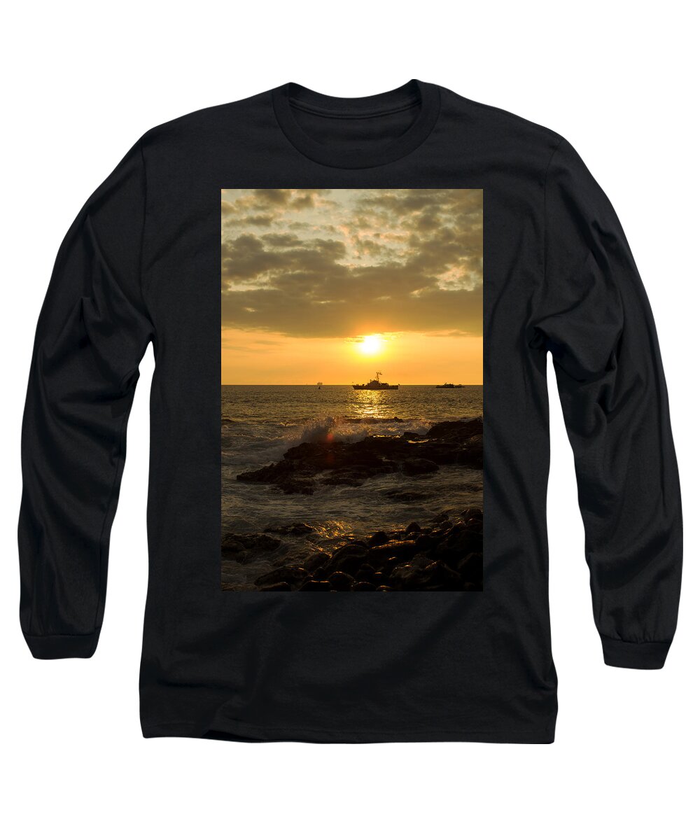 Boat Long Sleeve T-Shirt featuring the photograph Hawaiian Waves at Sunset #2 by Bryant Coffey