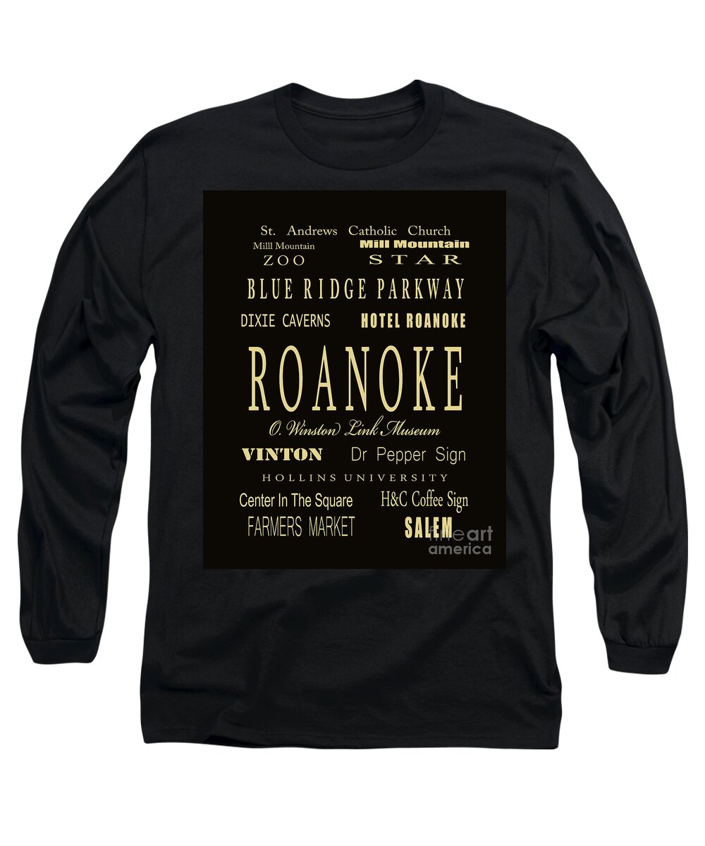 Roanoke Long Sleeve T-Shirt featuring the digital art Roanoke Virginia Subway Bus Tram Scroll Art - by Dave Lynch