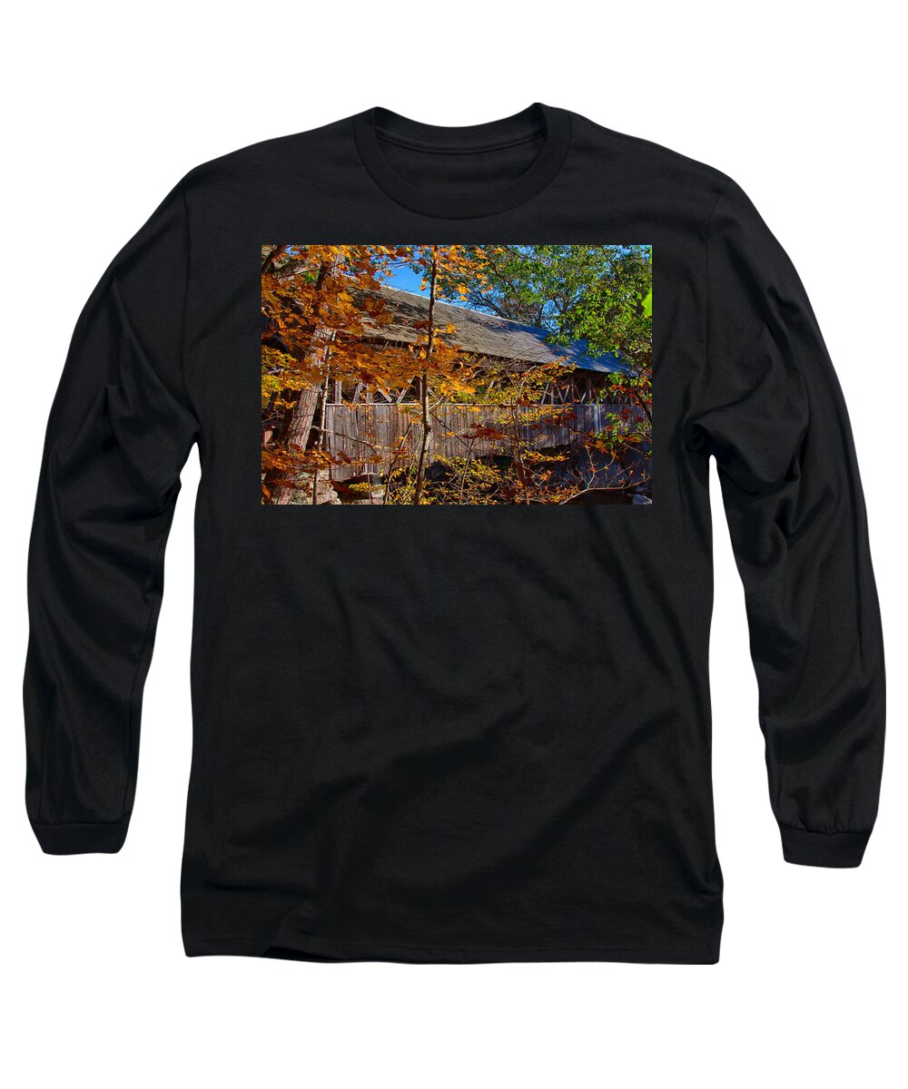 Artist Covered Bridge Long Sleeve T-Shirt featuring the photograph Sunday River Covered Bridge #3 by Jeff Folger