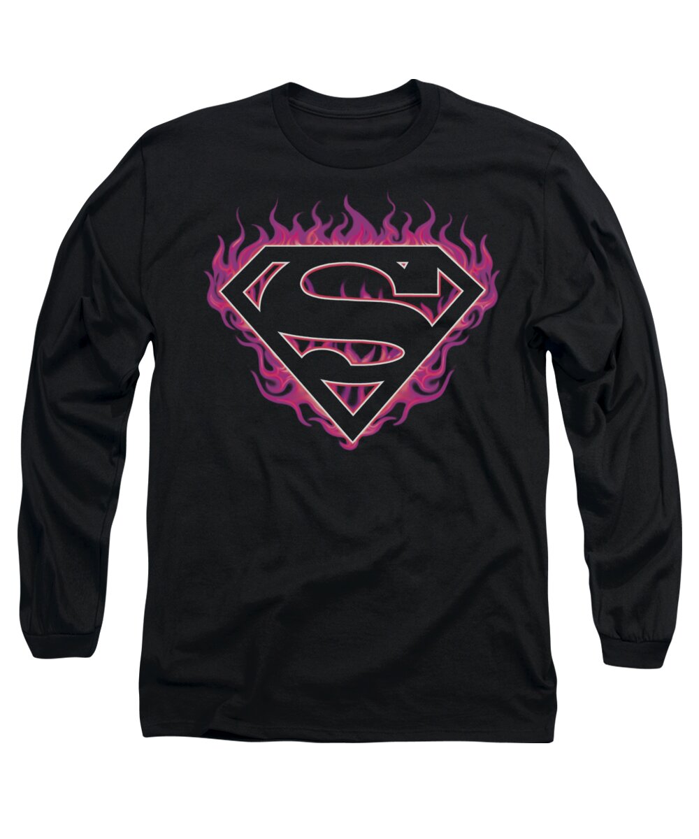 Superman Long Sleeve T-Shirt featuring the digital art Superman - Fuchsia Flames #1 by Brand A