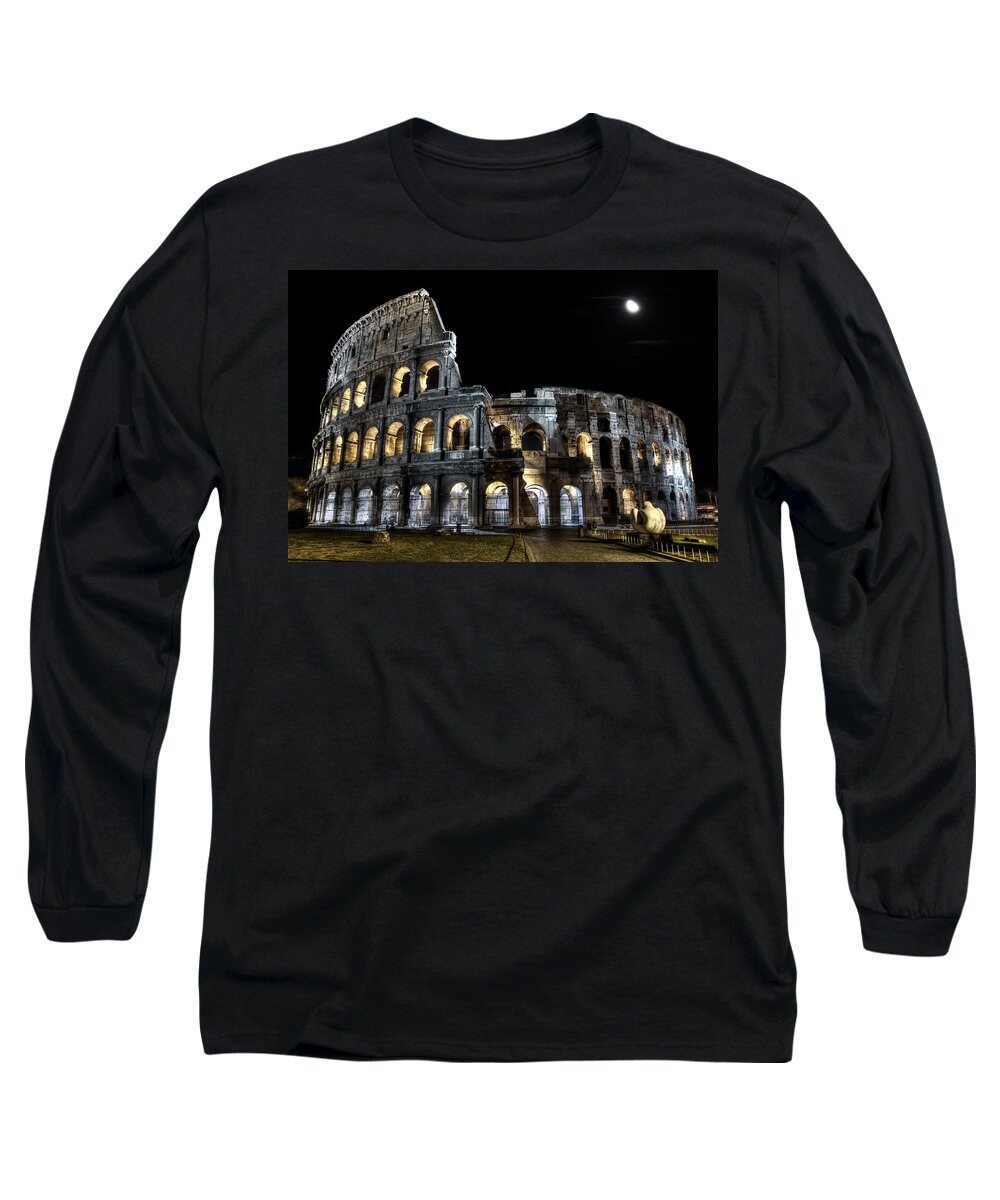 Colosseum Long Sleeve T-Shirt featuring the photograph The Moon above the Colosseum No2 by Weston Westmoreland