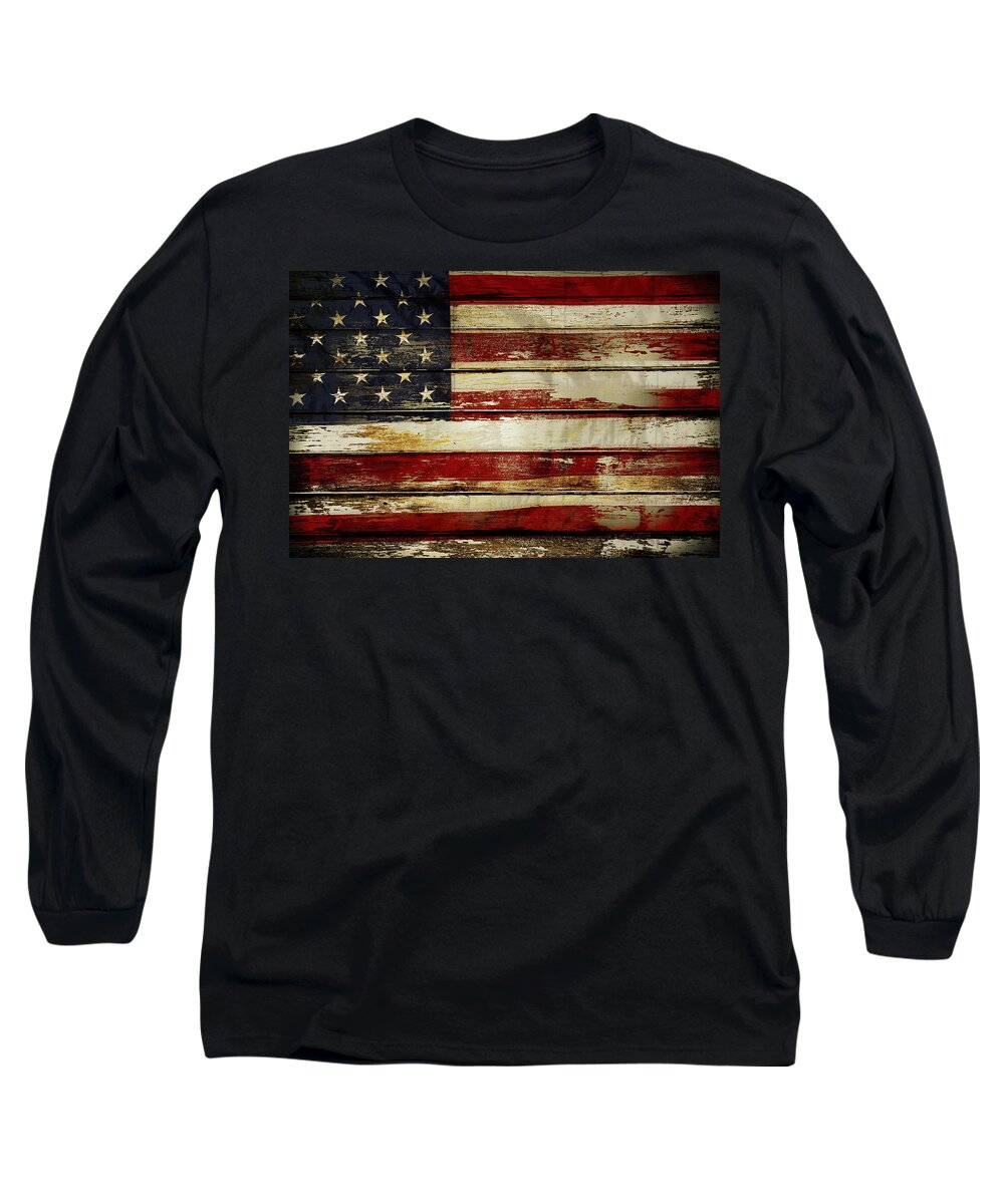 Flag Long Sleeve T-Shirt featuring the photograph American flag 54 by Les Cunliffe