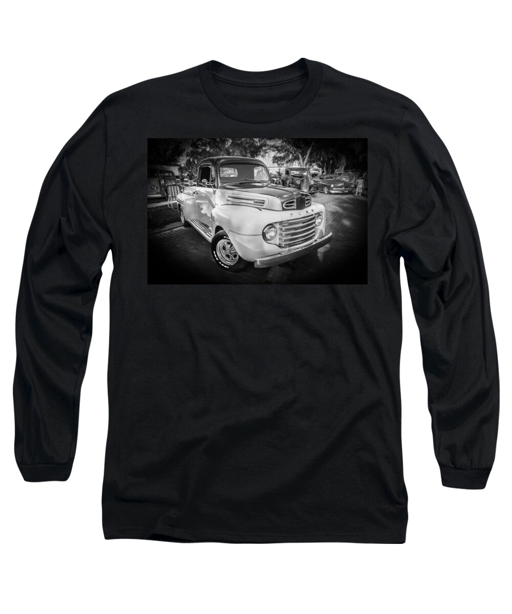 1950 Ford Truck Long Sleeve T-Shirt featuring the photograph 1950 Ford Pick Up Truck F100 BW by Rich Franco