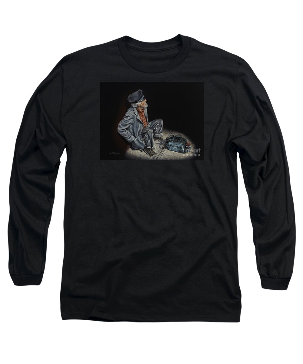 Shoeshiner Long Sleeve T-Shirt featuring the painting Empty Pockets #1 by Ricardo Chavez-Mendez