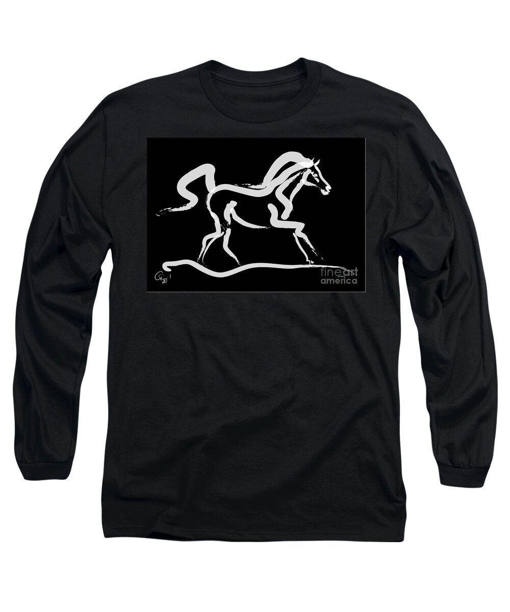 Running Horse Long Sleeve T-Shirt featuring the painting Horse-Runner by Go Van Kampen
