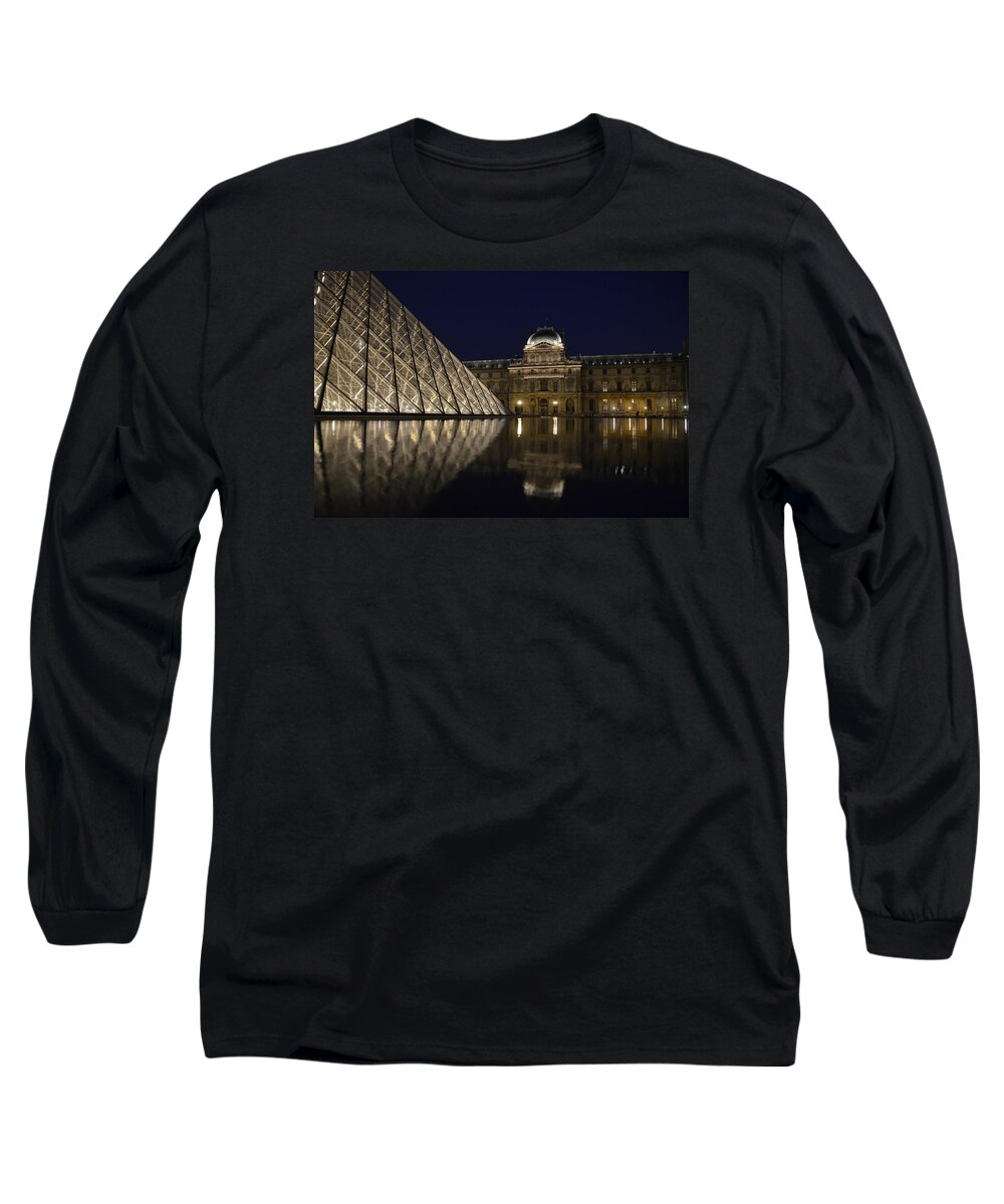 Louvre Long Sleeve T-Shirt featuring the photograph The Louvre Palace and the Pyramid at night #1 by RicardMN Photography