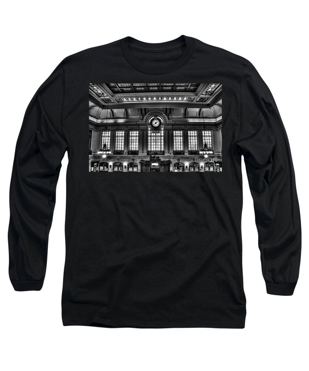 B&w Long Sleeve T-Shirt featuring the photograph Hoboken Terminal BW by Anthony Sacco