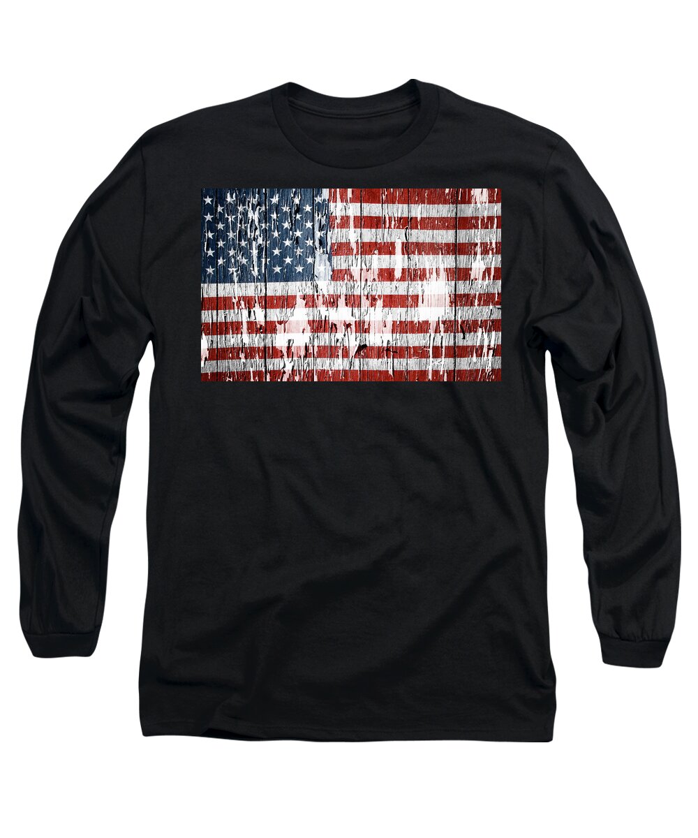 Flag Long Sleeve T-Shirt featuring the photograph American flag grunge effect by Les Cunliffe