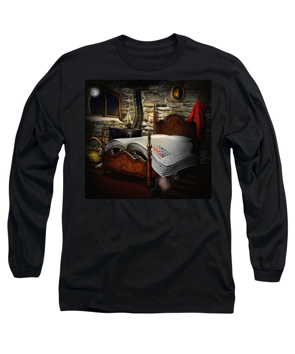Little Red Cap Long Sleeve T-Shirt featuring the digital art A fairytale before sleep by Alessandro Della Pietra